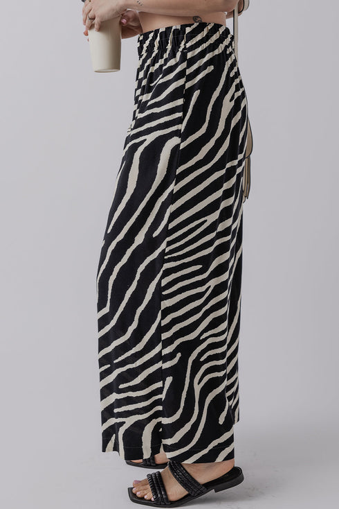 Summer Safari Zebra Stripe Print Flowy Wide Leg Pants